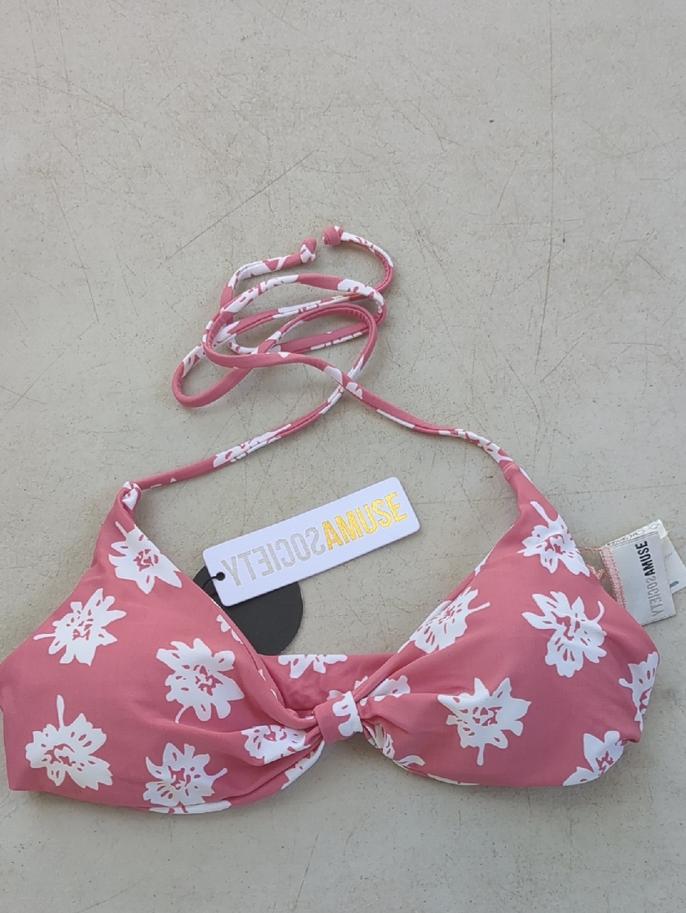 Amuse Society Pink Floral Tie-Front Bikini Top